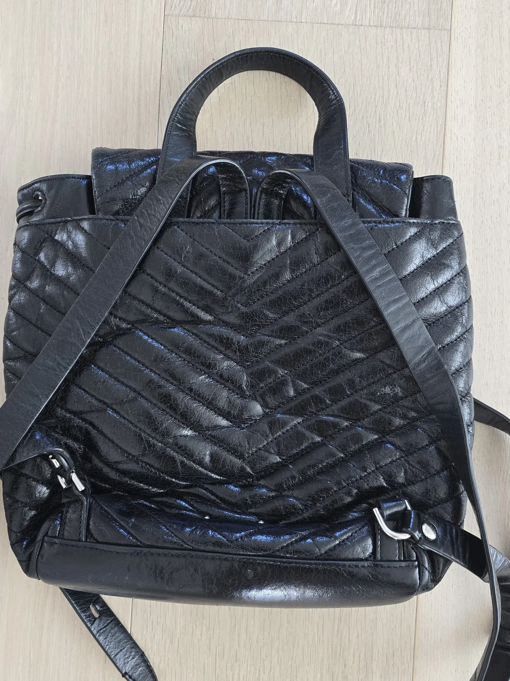 Rebeccca Minkoff Black Quilted Real Leather Backpack Bag Purse Chevron